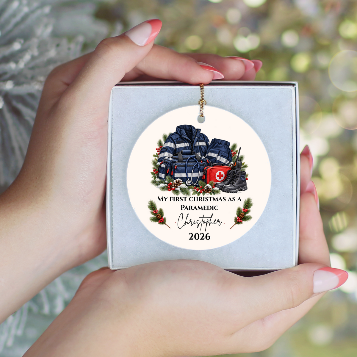 Personalized Paramedic Christmas Ornament, Custom EMT Gift, First Christmas as a Paramedic, EMS First Responder Appreciation Keepsake