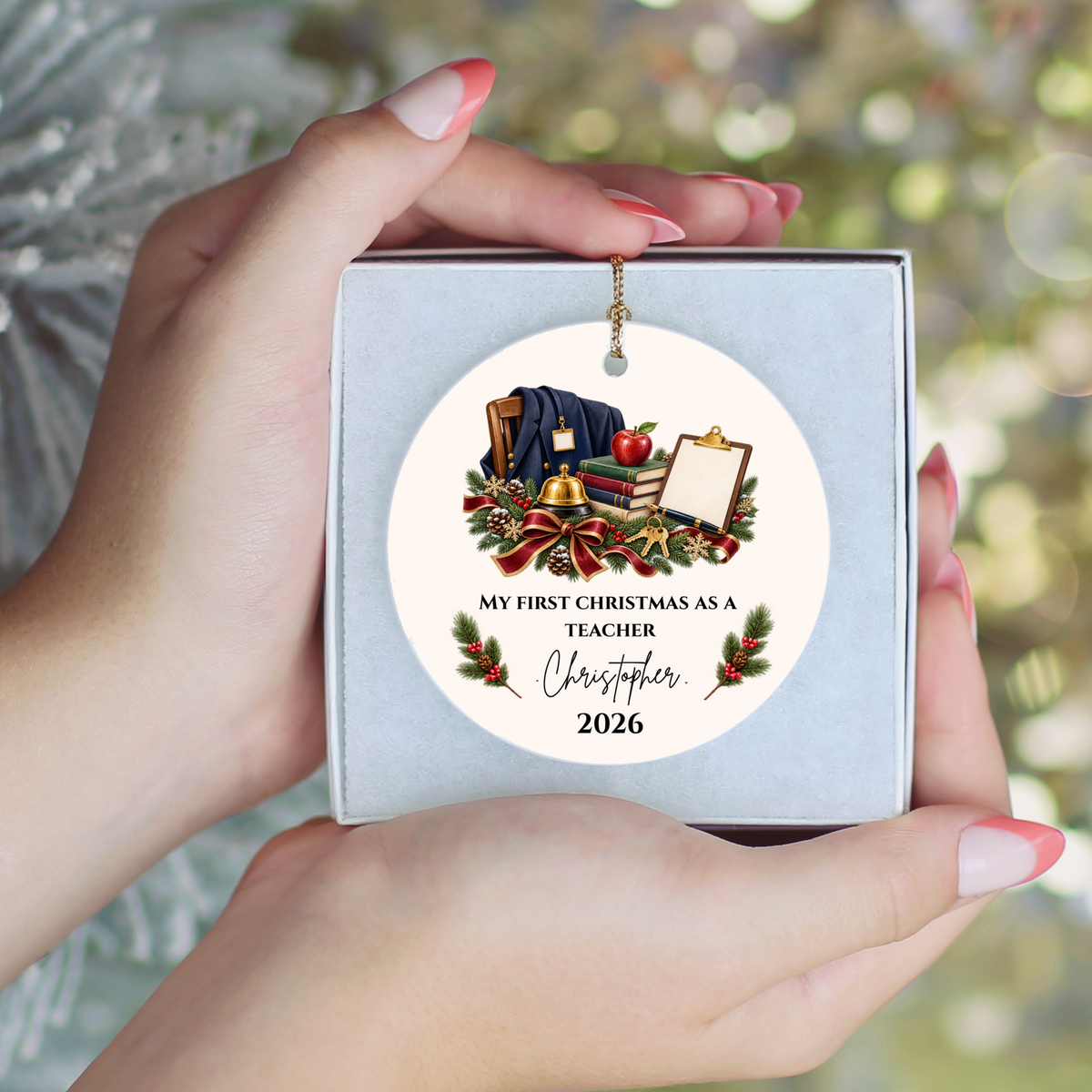 Personalized Teacher Christmas Ornament, First Christmas as a Teacher Gift, Custom Teacher Name Ornament, Teacher Appreciation Keepsake