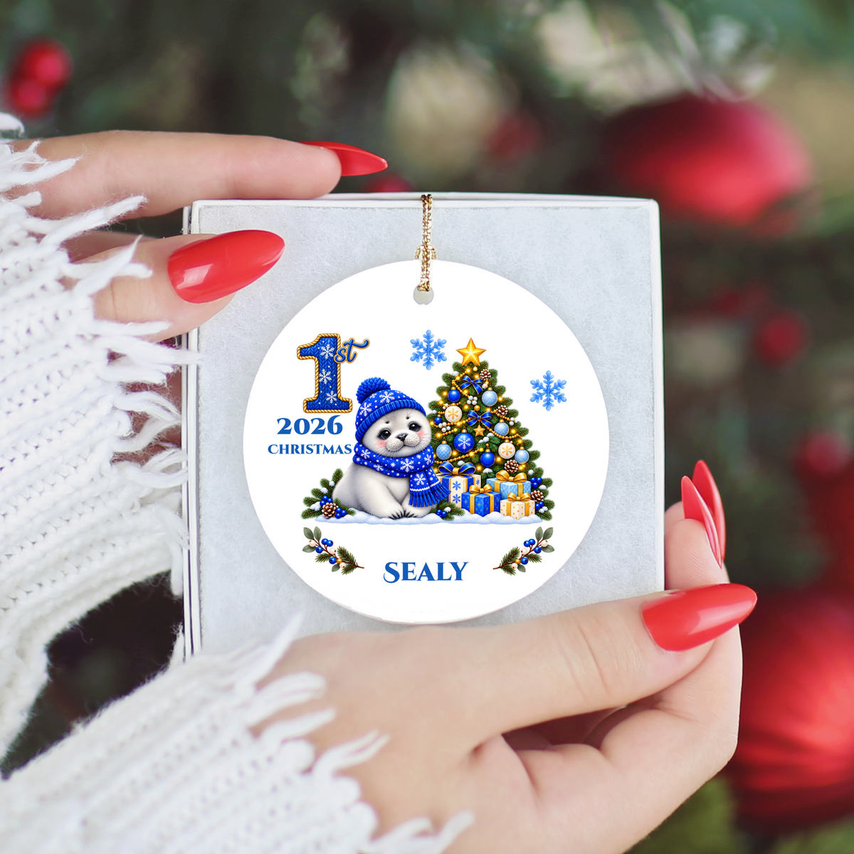 Seal Pup Personalized Baby's 1st 2nd 3rd Christmas Ceramic Keepsake Ornament, Custom Name Year, Boy Gift