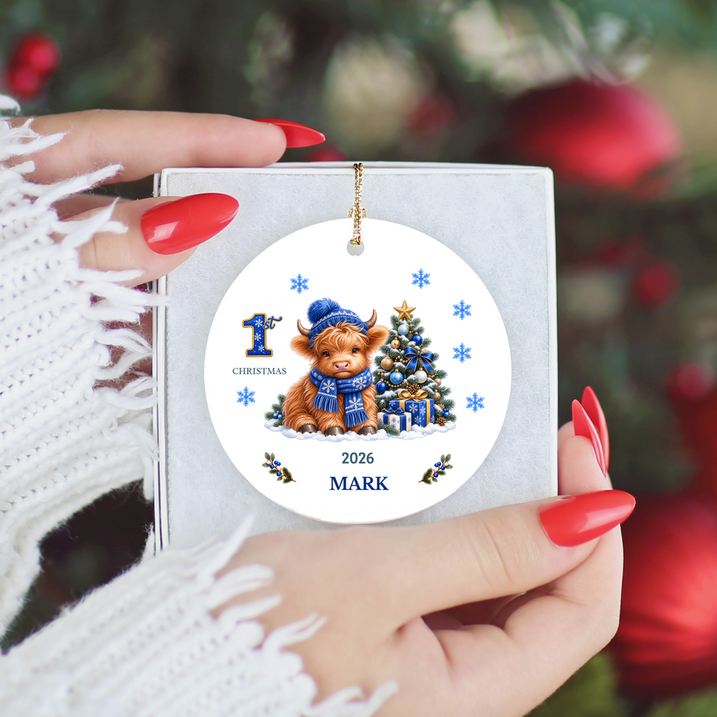 Personalized Christmas Ornament – 1st Christmas 2026 Custom Name Keepsake, 3 Inch Ceramic Holiday Decor