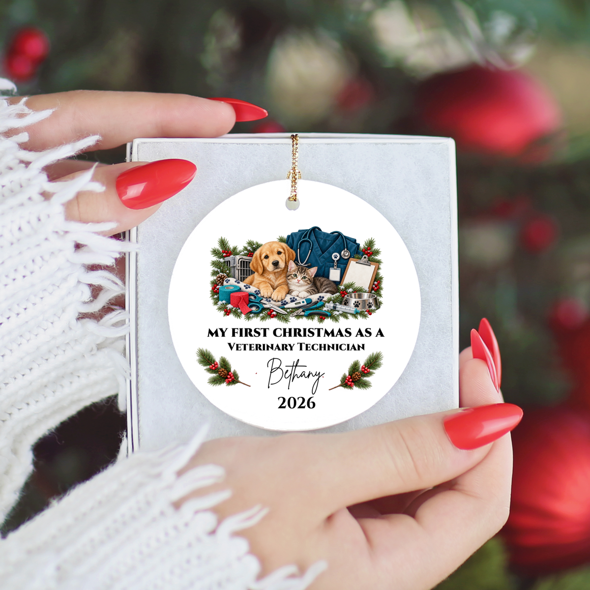 Personalized Veterinarian Christmas Ornament, Vet Tech Gift, First Christmas as a Vet, Veterinary Graduation Gift, Custom Name Year - Mallard Moon