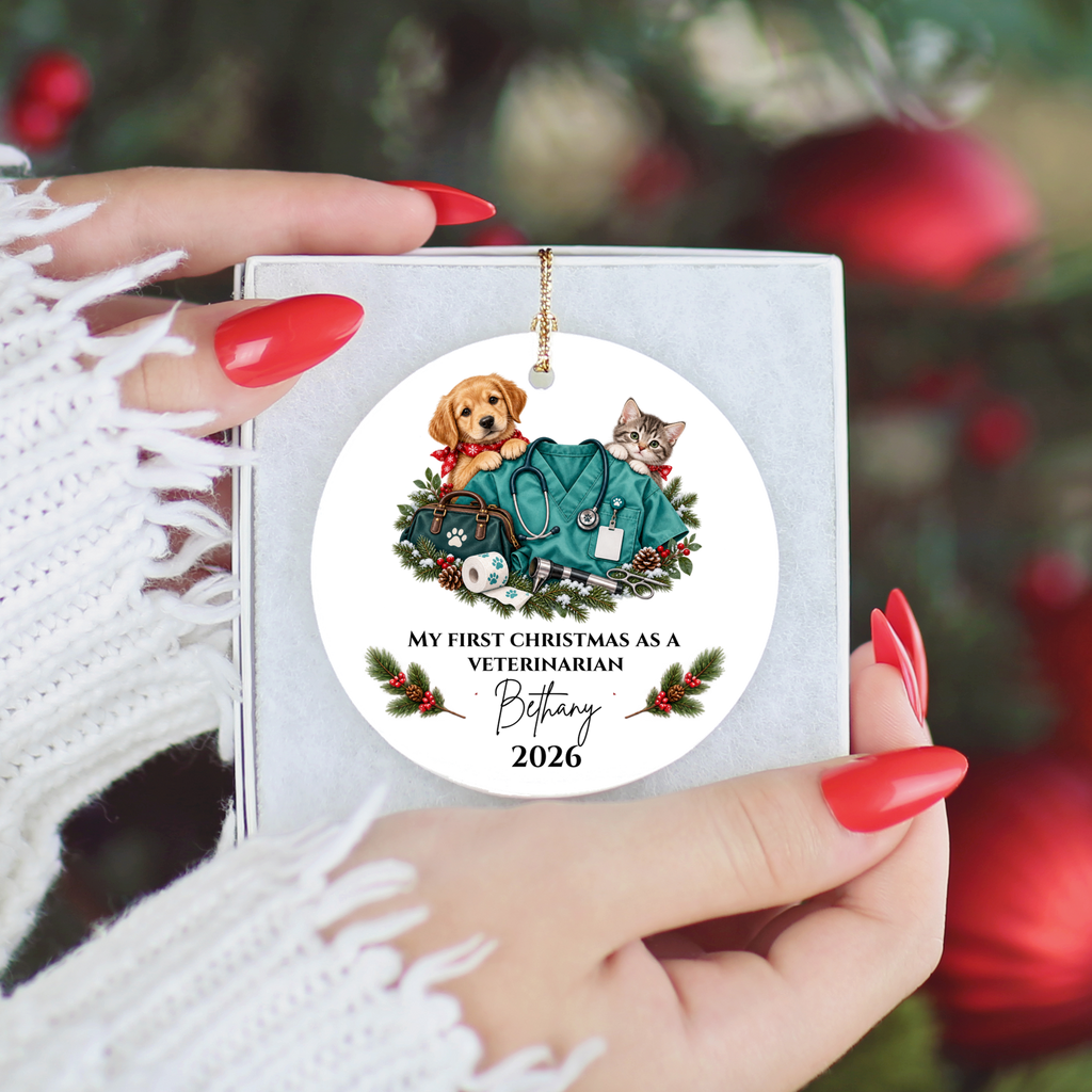 Personalized Veterinarian Christmas Ornament, Vet Tech Gift, First Christmas as a Vet, Veterinary Graduation Gift, Custom Name Year - Mallard Moon