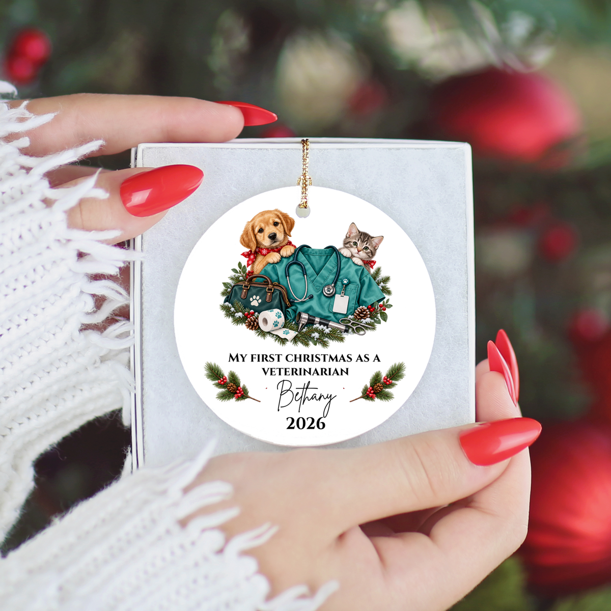 Personalized Veterinarian Christmas Ornament, Vet Tech Gift, First Christmas as a Vet, Veterinary Graduation Gift, Custom Name Year - Mallard Moon