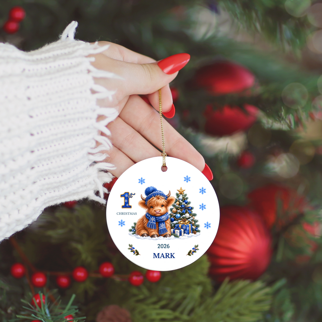 Personalized Christmas Ornament – 1st Christmas 2026 Custom Name Keepsake, 3 Inch Ceramic Holiday Decor
