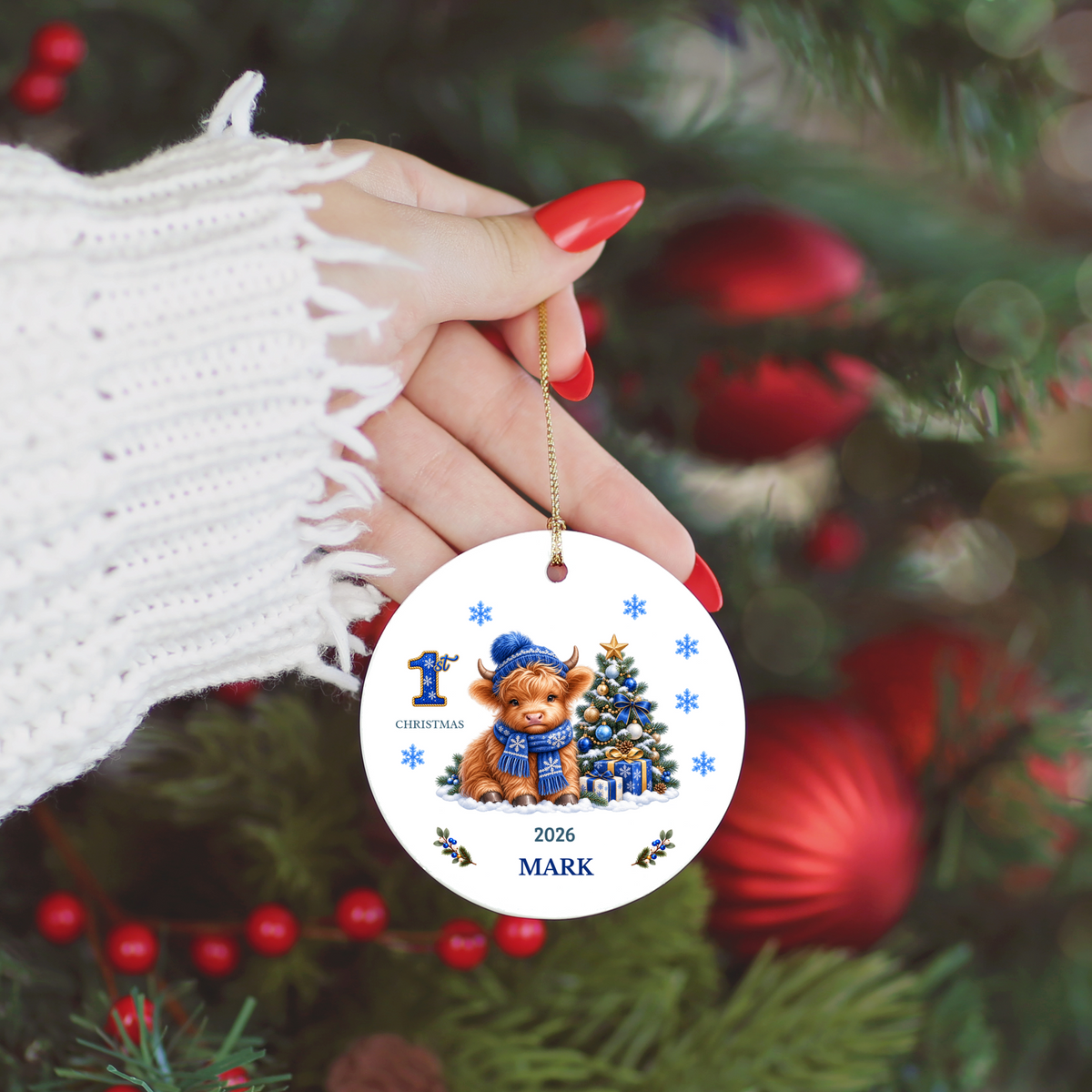 Personalized Christmas Ornament – 1st Christmas 2026 Custom Name Keepsake, 3 Inch Ceramic Holiday Decor