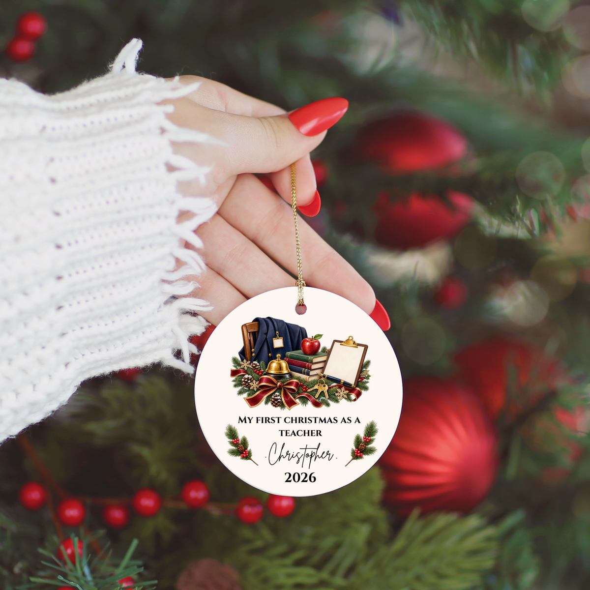 Personalized Teacher Christmas Ornament, First Christmas as a Teacher Gift, Custom Teacher Name Ornament, Teacher Appreciation Keepsake