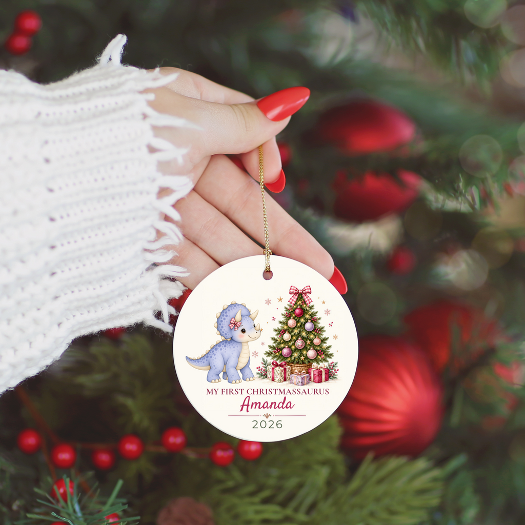 Dinosaur Personalized Christmas Ornament, Baby 1st 2nd 3rd Christmas, Custom Name Year, Cute Christmassaurus Gift