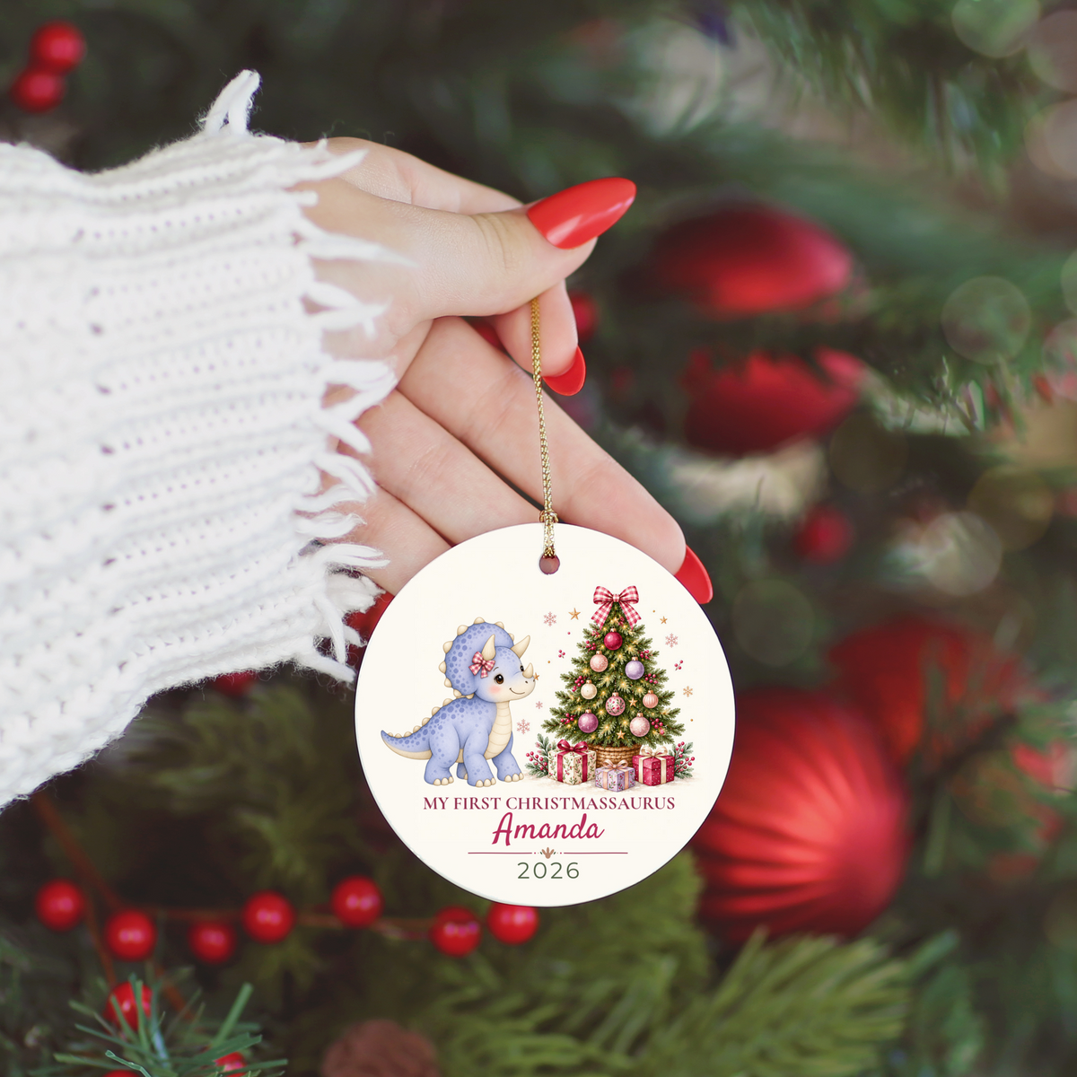 Dinosaur Personalized Christmas Ornament, Baby 1st 2nd 3rd Christmas, Custom Name Year, Cute Christmassaurus Gift