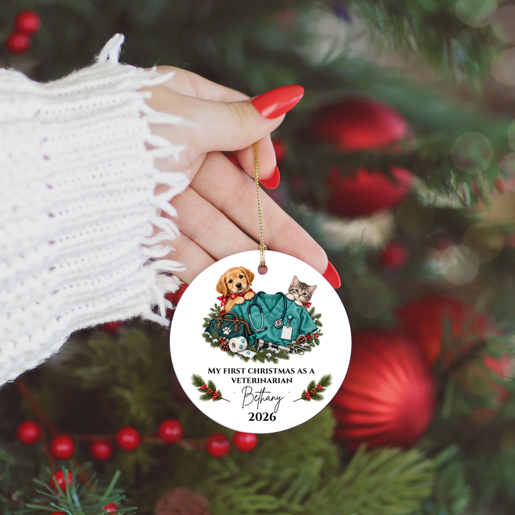 Personalized Veterinarian Christmas Ornament, Vet Tech Gift, First Christmas as a Vet, Veterinary Graduation Gift, Custom Name Year - Mallard Moon