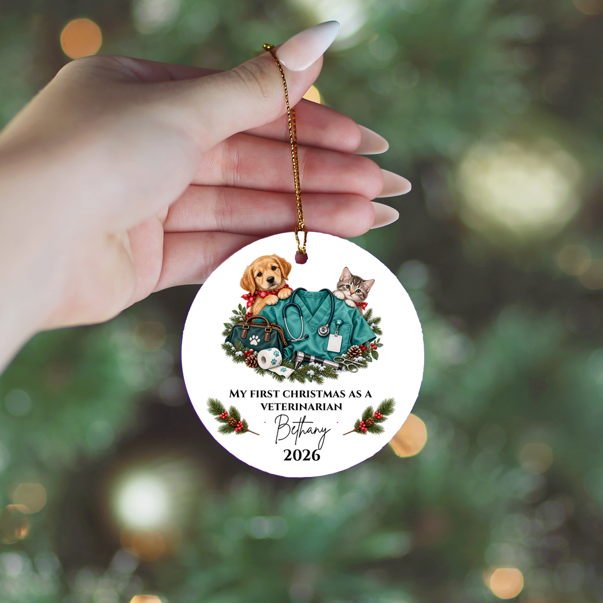 Personalized Veterinarian Christmas Ornament, Vet Tech Gift, First Christmas as a Vet, Veterinary Graduation Gift, Custom Name Year - Mallard Moon
