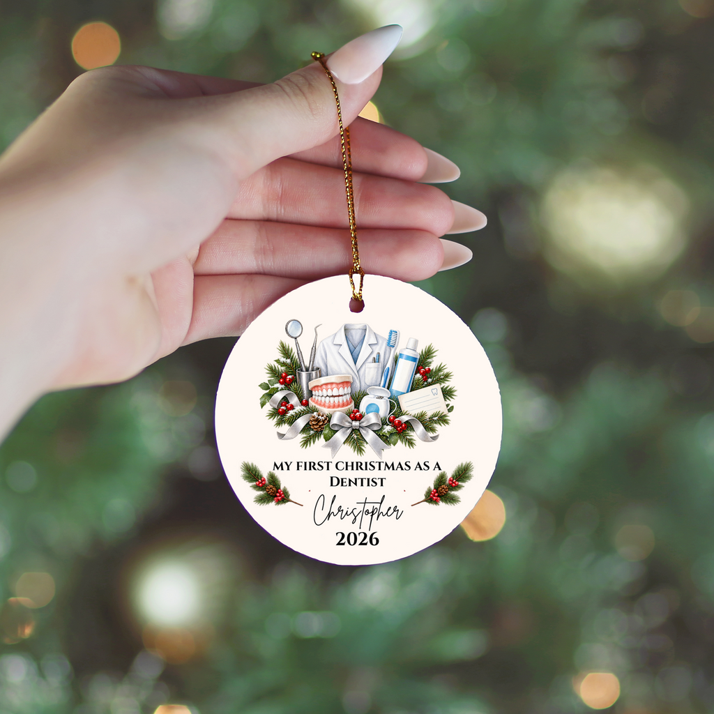 Personalized Dentist Christmas Ornament, First Christmas as a Dentist, Dental School Graduation Gift, Custom Dentist Name Ornament