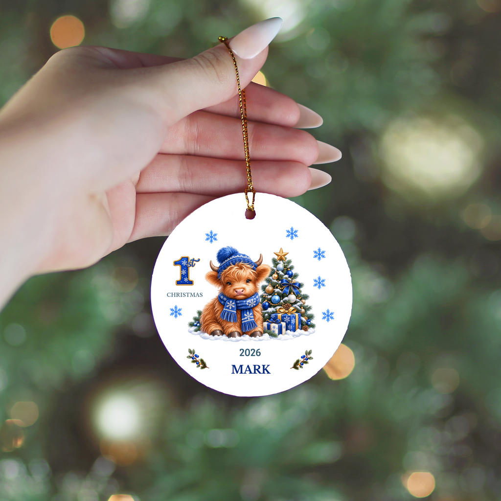 Personalized Christmas Ornament – 1st Christmas 2026 Custom Name Keepsake, 3 Inch Ceramic Holiday Decor