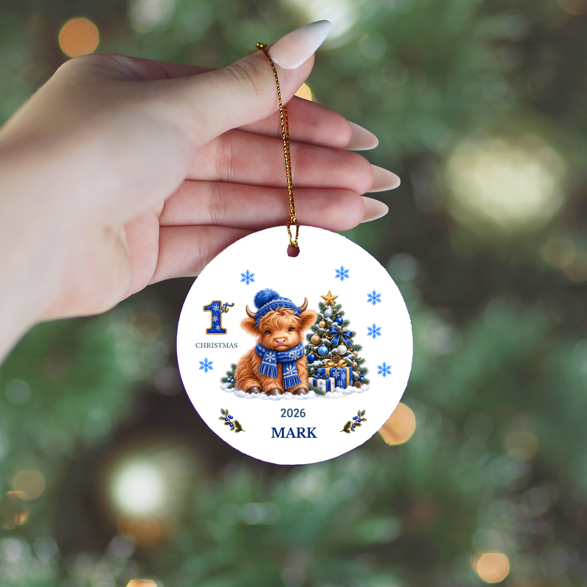 Personalized Christmas Ornament – 1st Christmas 2026 Custom Name Keepsake, 3 Inch Ceramic Holiday Decor