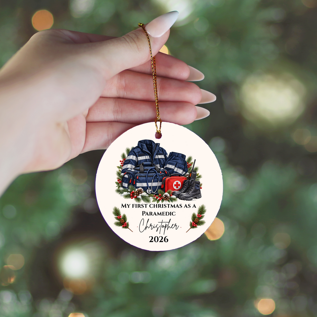 Personalized Paramedic Christmas Ornament, Custom EMT Gift, First Christmas as a Paramedic, EMS First Responder Appreciation Keepsake