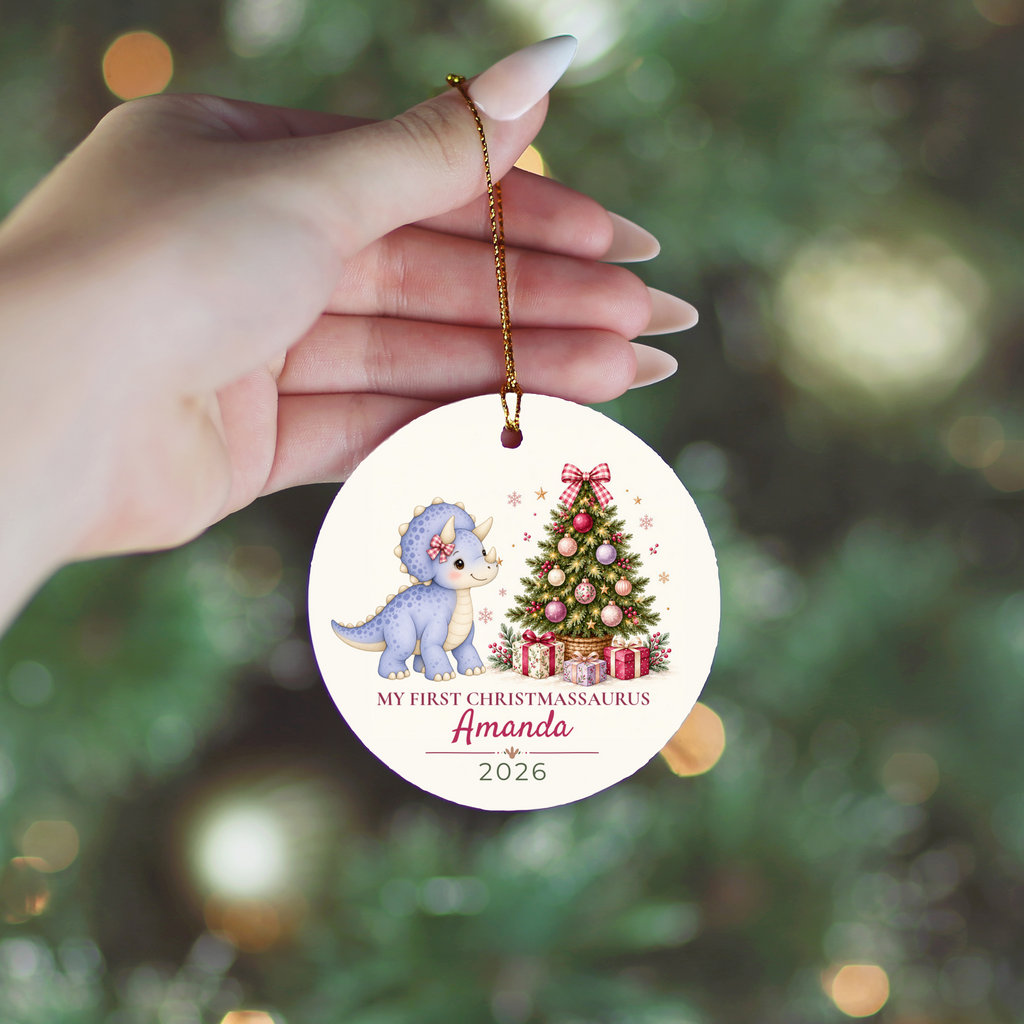 Dinosaur Personalized Christmas Ornament, Baby 1st 2nd 3rd Christmas, Custom Name Year, Cute Christmassaurus Gift