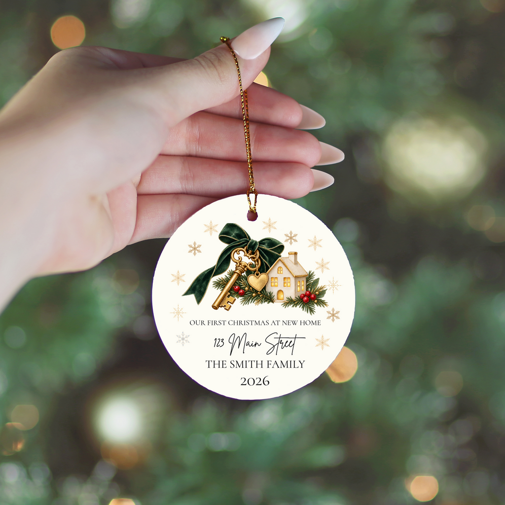 Personalized First Christmas in New Home Ornament, Custom House Key Christmas Decoration, New Homeowner Gift, Housewarming Keepsake