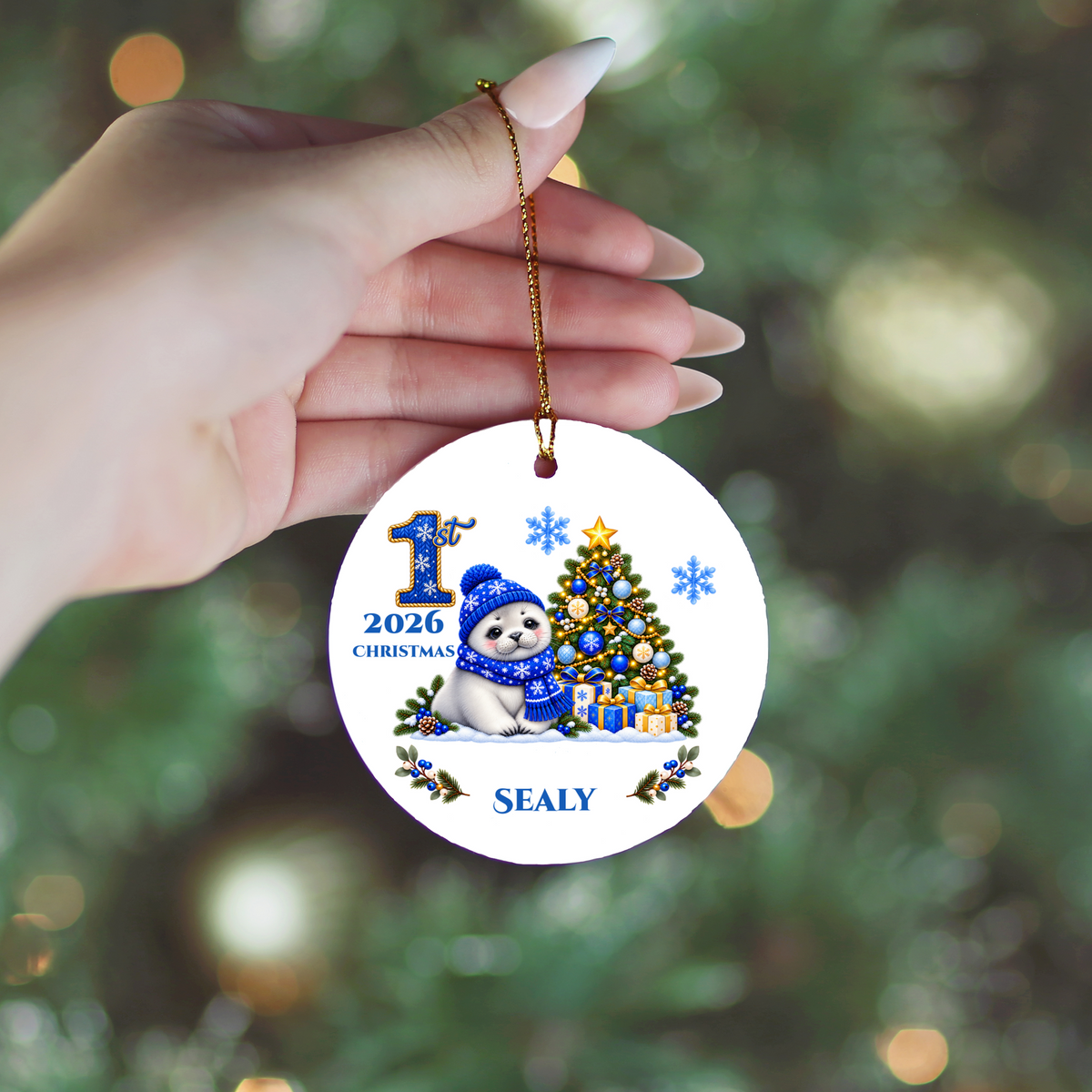Seal Pup Personalized Baby's 1st 2nd 3rd Christmas Ceramic Keepsake Ornament, Custom Name Year, Boy Gift