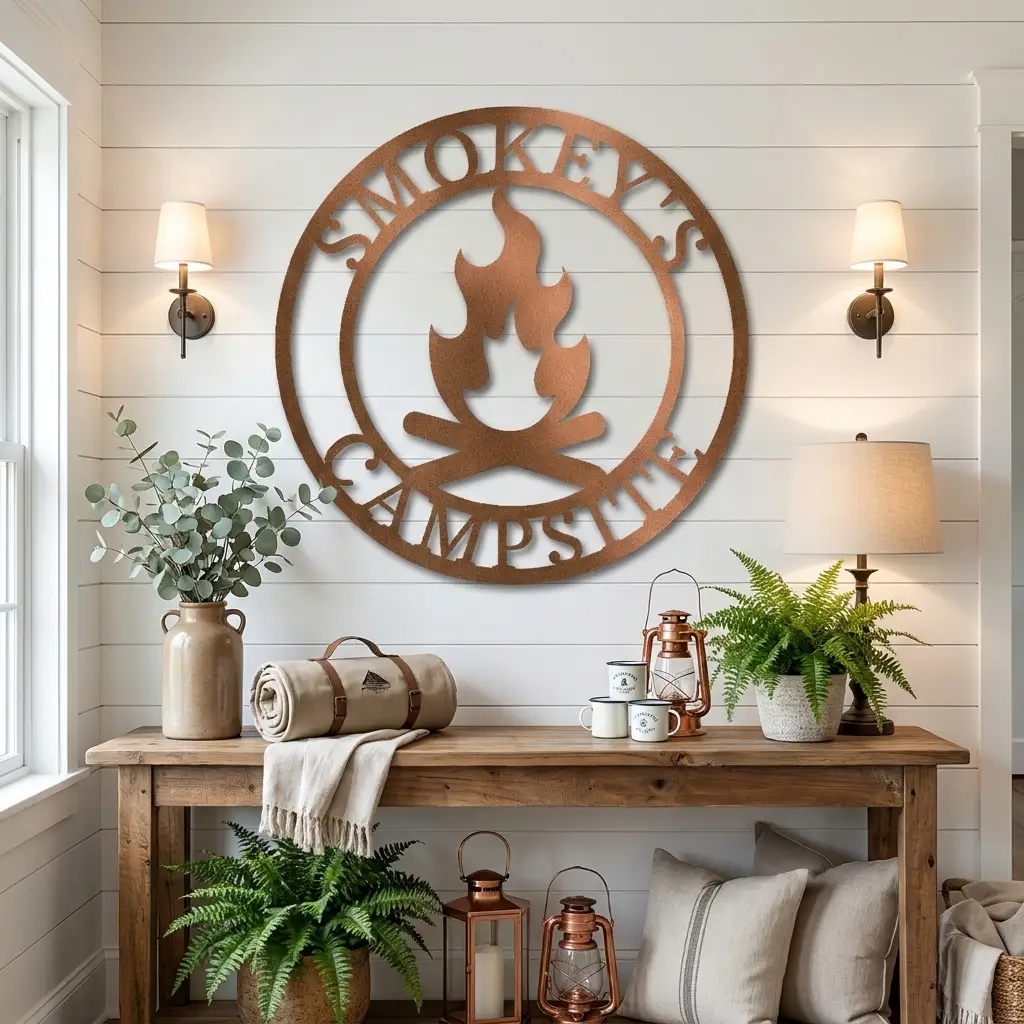 Campfire Custom Monogram Indoor Outdoor Steel Wall Sign Metal Art Home Décor