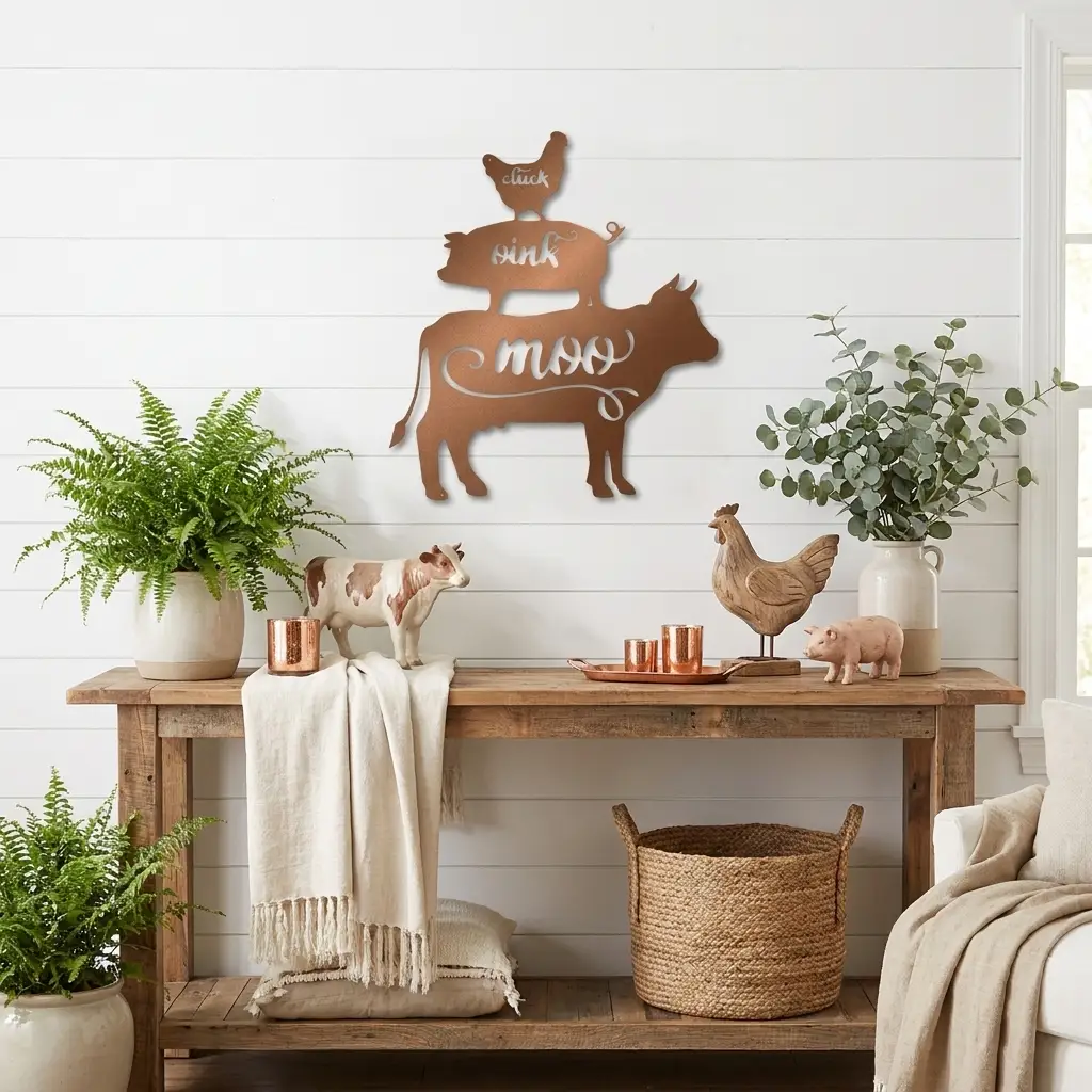 Farm Animals Metal Wall Art – Cow Pig Chicken Kitchen Decor – Farmhouse Wall Decor – Rustic Kitchen Sign – Country Home Decor