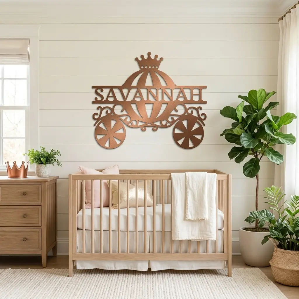 Personalized Fairytale Carriage Metal Wall Art | Custom Name Princess Carriage Sign | Girls Bedroom Decor | Whimsical Metal Wall Art | Made in USA
