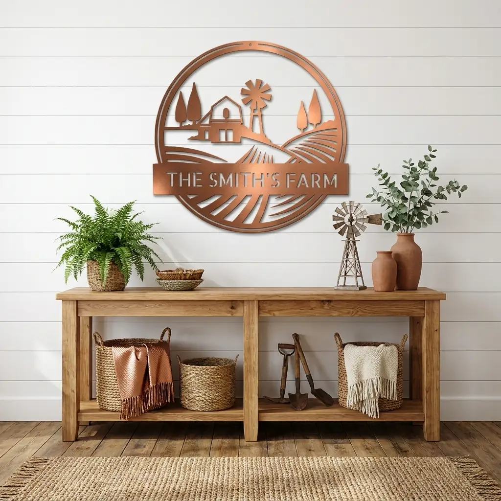 Farm with Windmill Personalized Metal Wall Art | Custom Farm Name Sign | Rustic Farmhouse Metal Decor | Barn & Ranch Wall Art | Country Home Gift | Made in USA