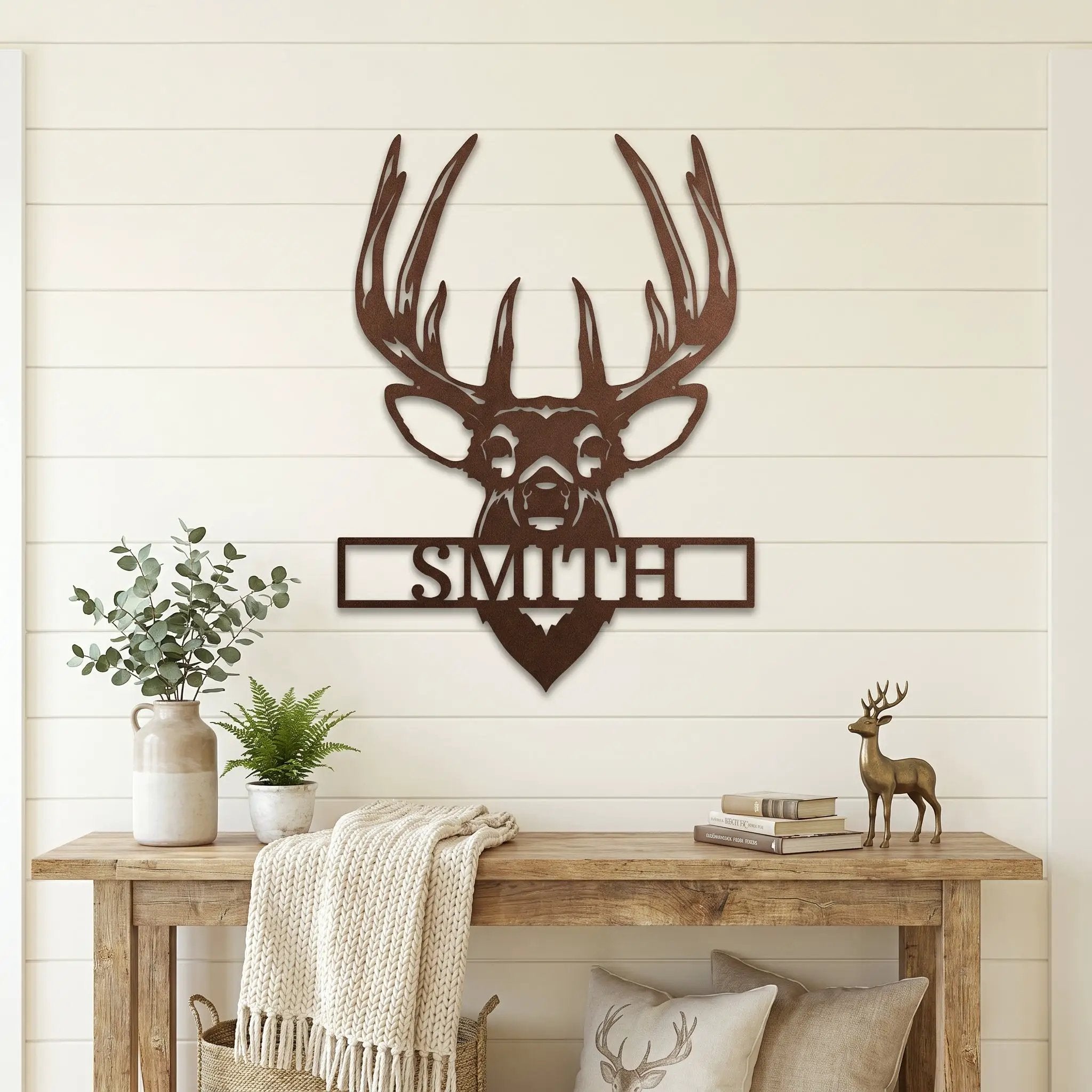 Personalized Deer Head Metal Wall Art Custom Family Name Sign Buck Antler Decor Rustic Cabin Farmhouse Wall Hanging Hunting Gift Idea