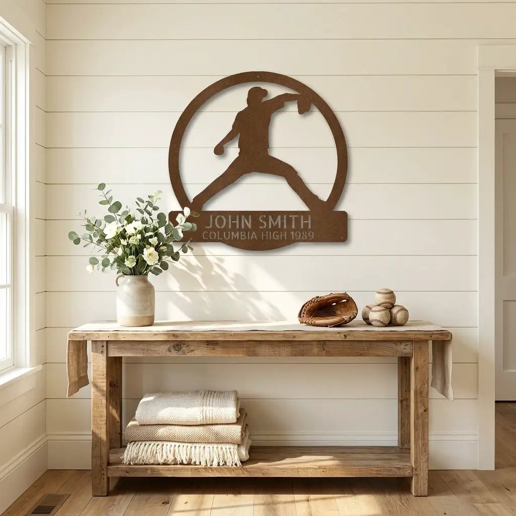 Personalized Baseball Player Metal Sign, Custom Name Baseball Wall Art, Baseball Gift for Player, Sports Decor, Coach Gift