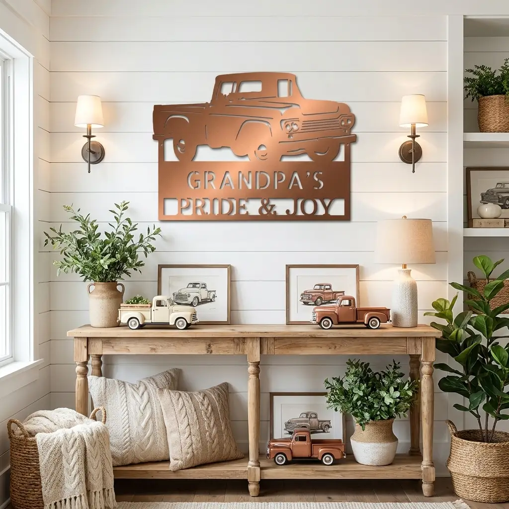 Classic Pickup Truck Personalized Metal Wall Art | Custom Vintage Truck Garage Sign | Rustic Farmhouse Truck Decor | Man Cave, Garage & Grandpa Gift | Made in USA