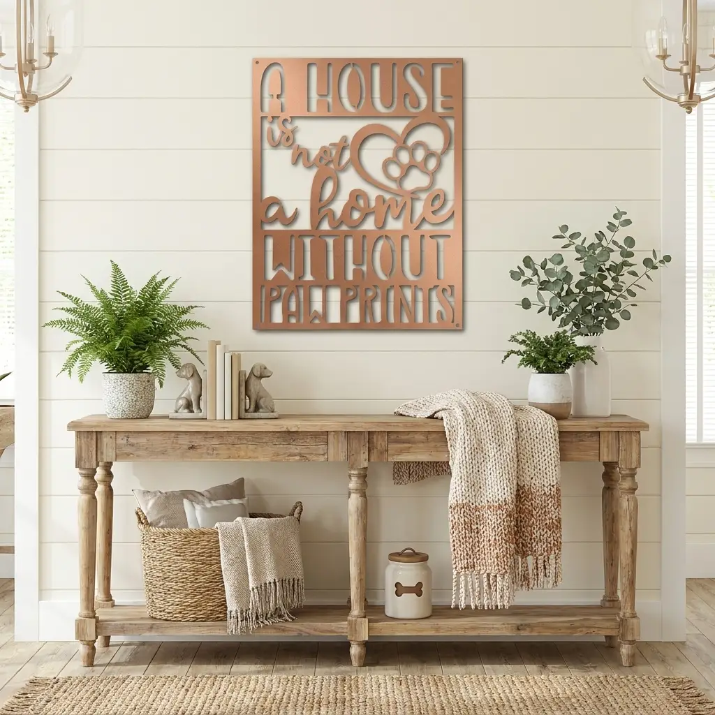 A House Is Not a Home Without Paw Prints Metal Wall Art | Dog Lover Metal Sign | Pet Quote Wall Decor | Made in USA