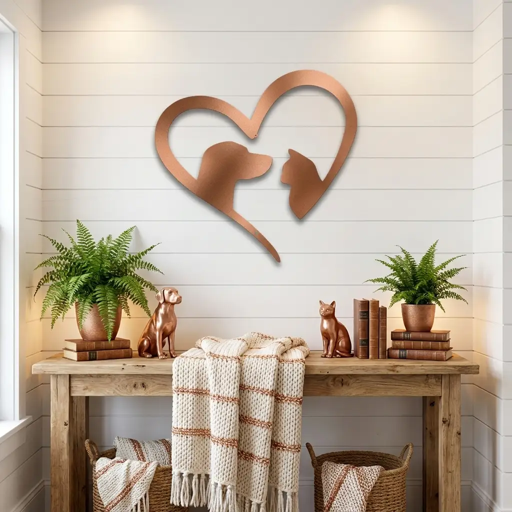 Dog & Cat Love Metal Wall Art | Pet Lover Heart Sign | Cat and Dog Wall Decor | Pet Memorial Gift | Animal Lover Home Decor | Made in USA