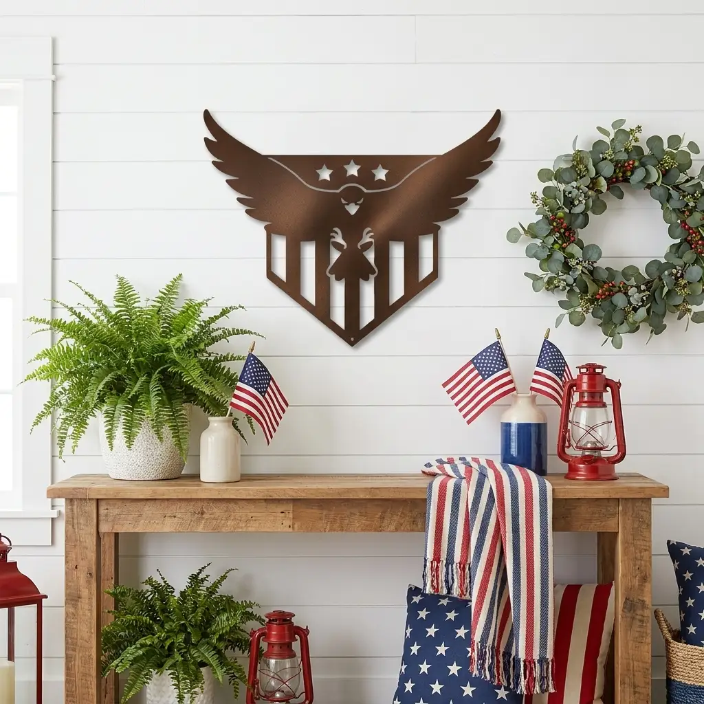 Patriotic Eagle Metal Wall Art | American Flag Inspired Eagle Decor | USA Military & Veteran Gift | Made in USA