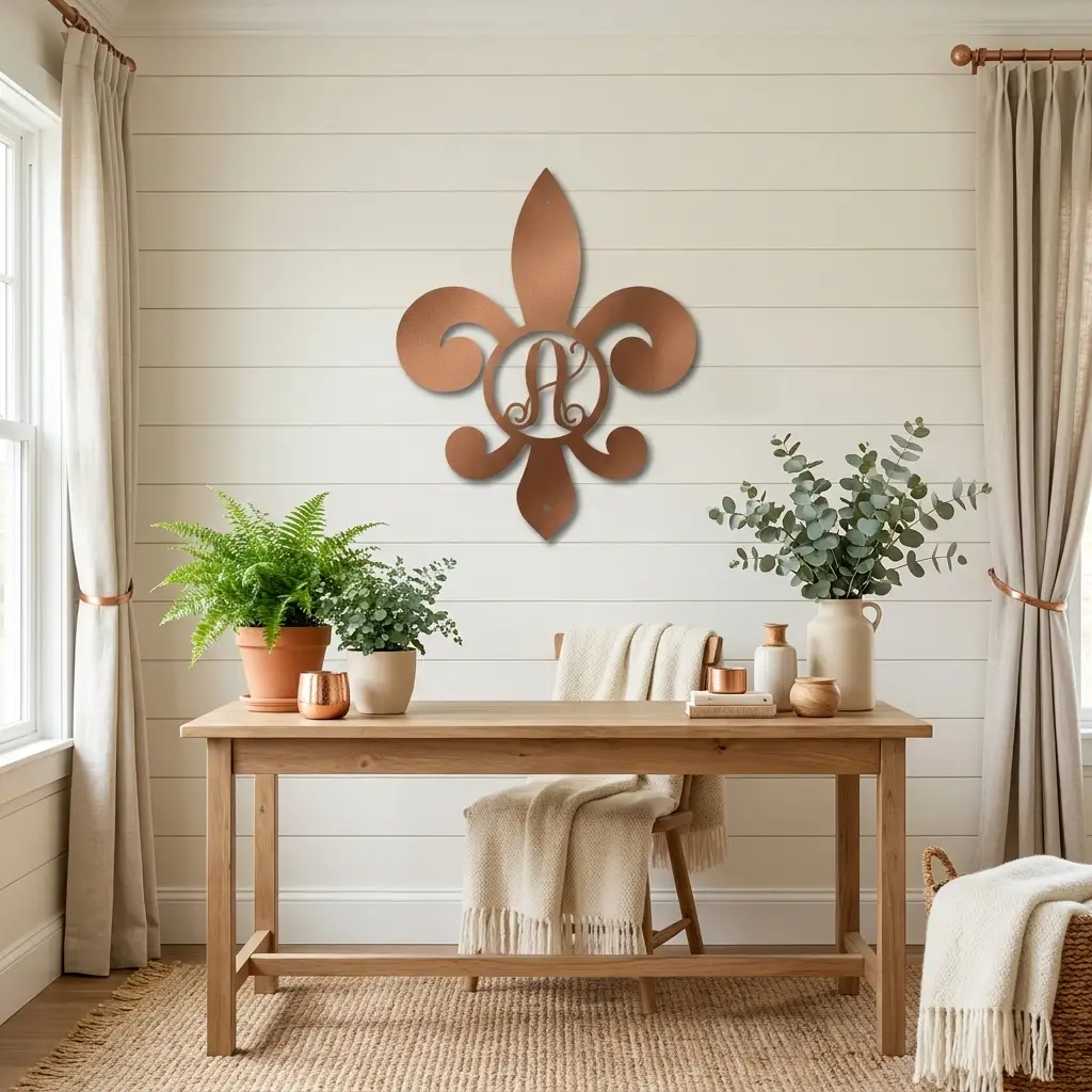 Personalized Fleur de Lis Monogram Metal Wall Art | Custom Initial Metal Sign | French Style Wall Decor | Made in USA