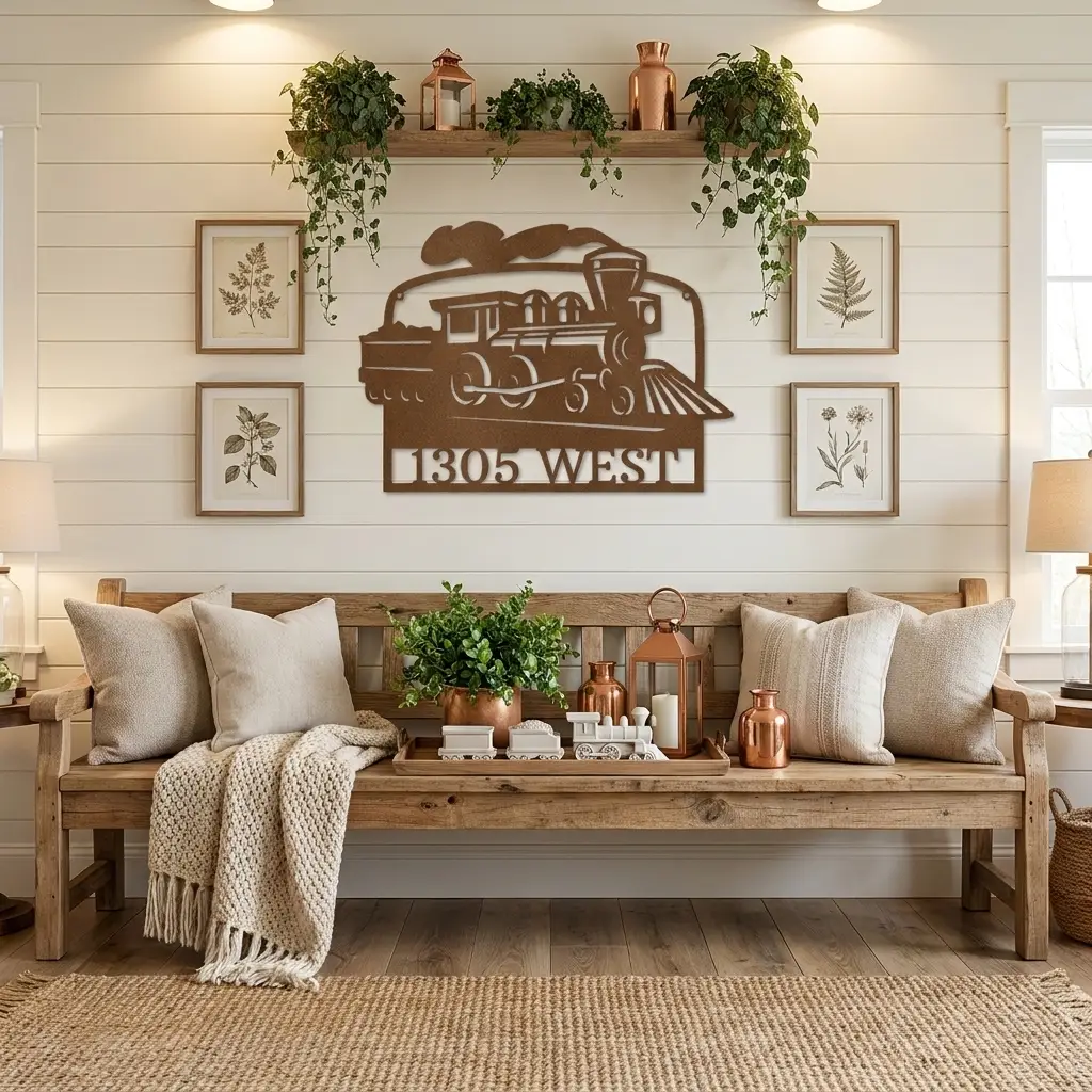 Personalized Coal Train Metal Wall Art | Custom Family Name or Address Train Sign | Steam Locomotive Steel Decor | Made in USA