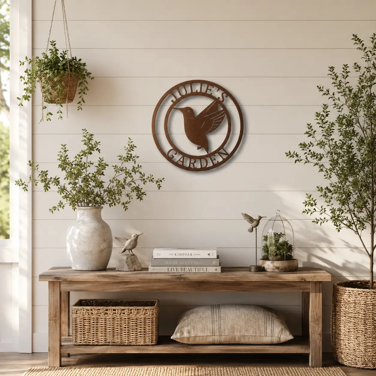 Personalized Hummingbird Metal Wall Art | Custom Garden Name Sign | Hummingbird Garden Decor | Personalized Outdoor Metal Sign | Made in USA