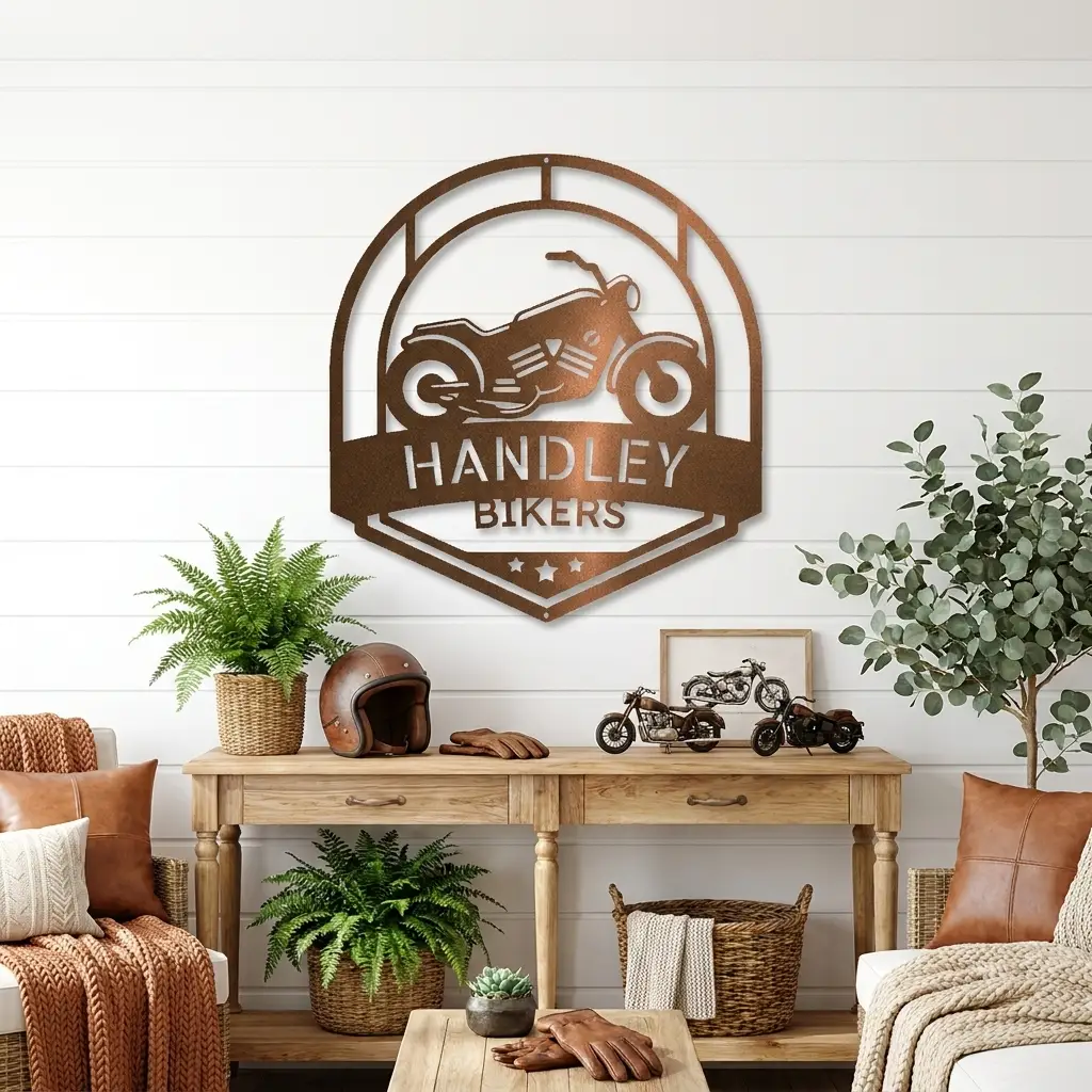 Motorcycle Metal Wall Art – Custom Biker Garage Sign, Personalized Motorcycle Decor, Rider Gift for Dad, Husband or Biker