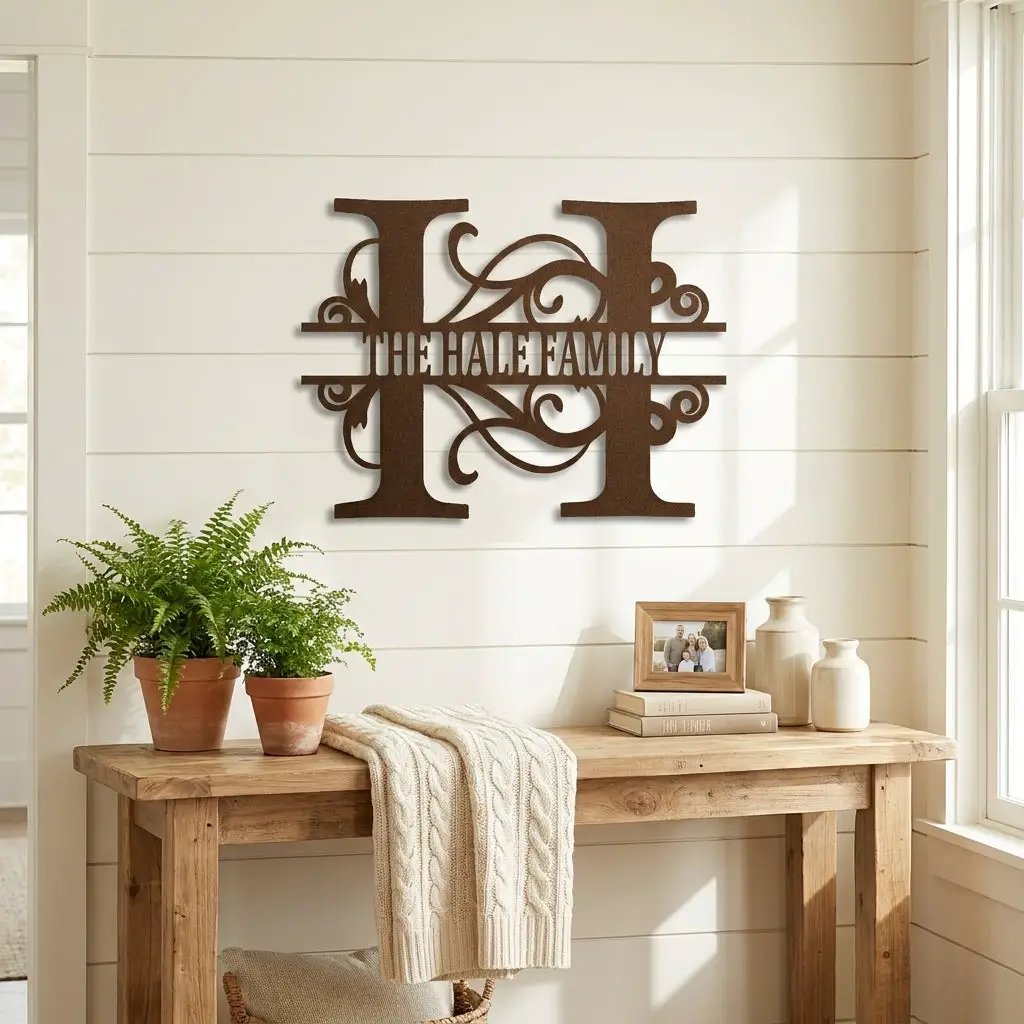 Split Letter Monogram Custom Name Indoor Outdoor Steel Wall Sign