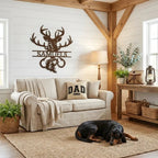 Outdoorsman Custom Metal Wall Art Deer Hunting and Bass Fishing Sign Custom Name Rustic Cabin Decor Hunter Fisherman Gift