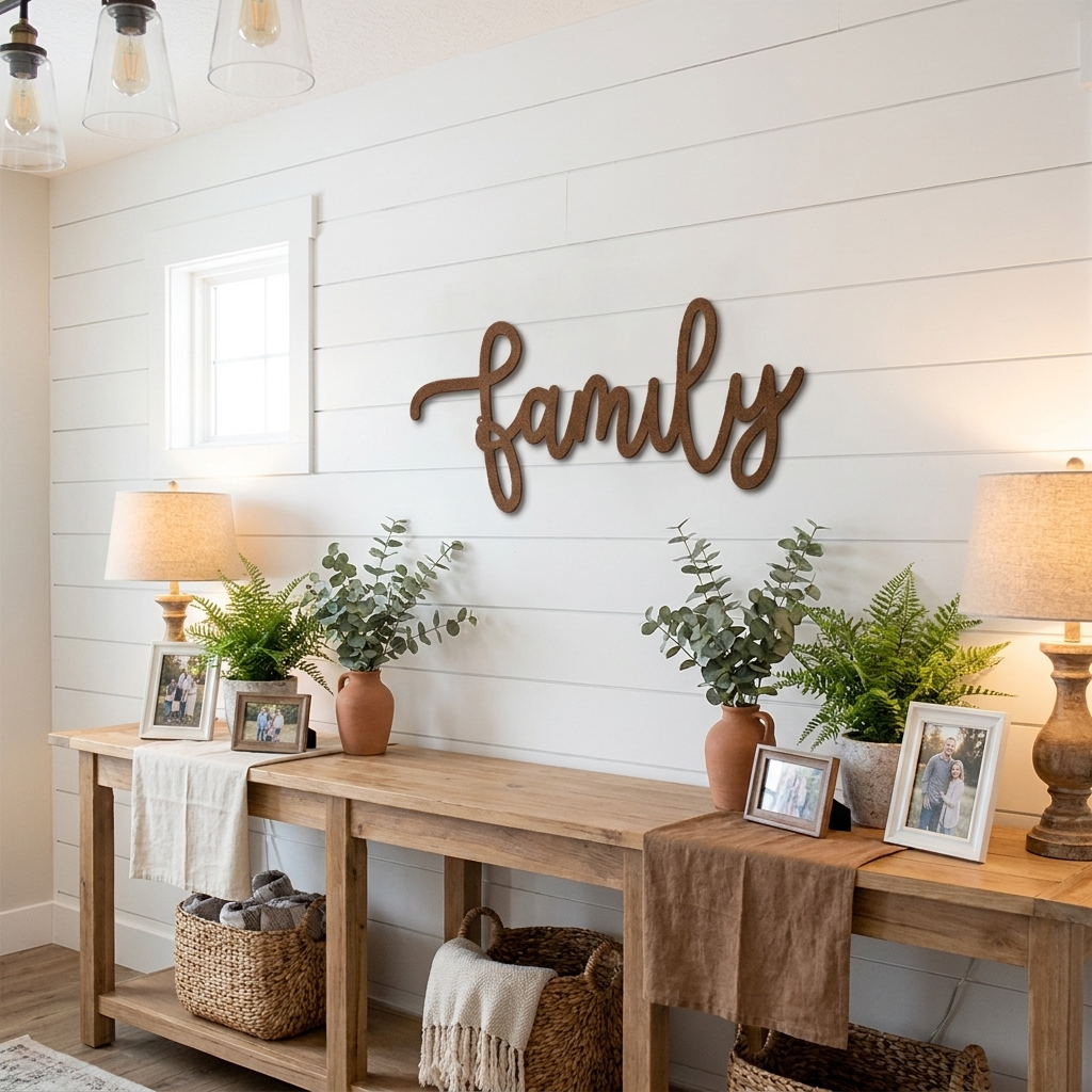 Family Script Metal Wall Art – Modern Farmhouse Decor – Minimalist Home Sign – Family Wall Decor
