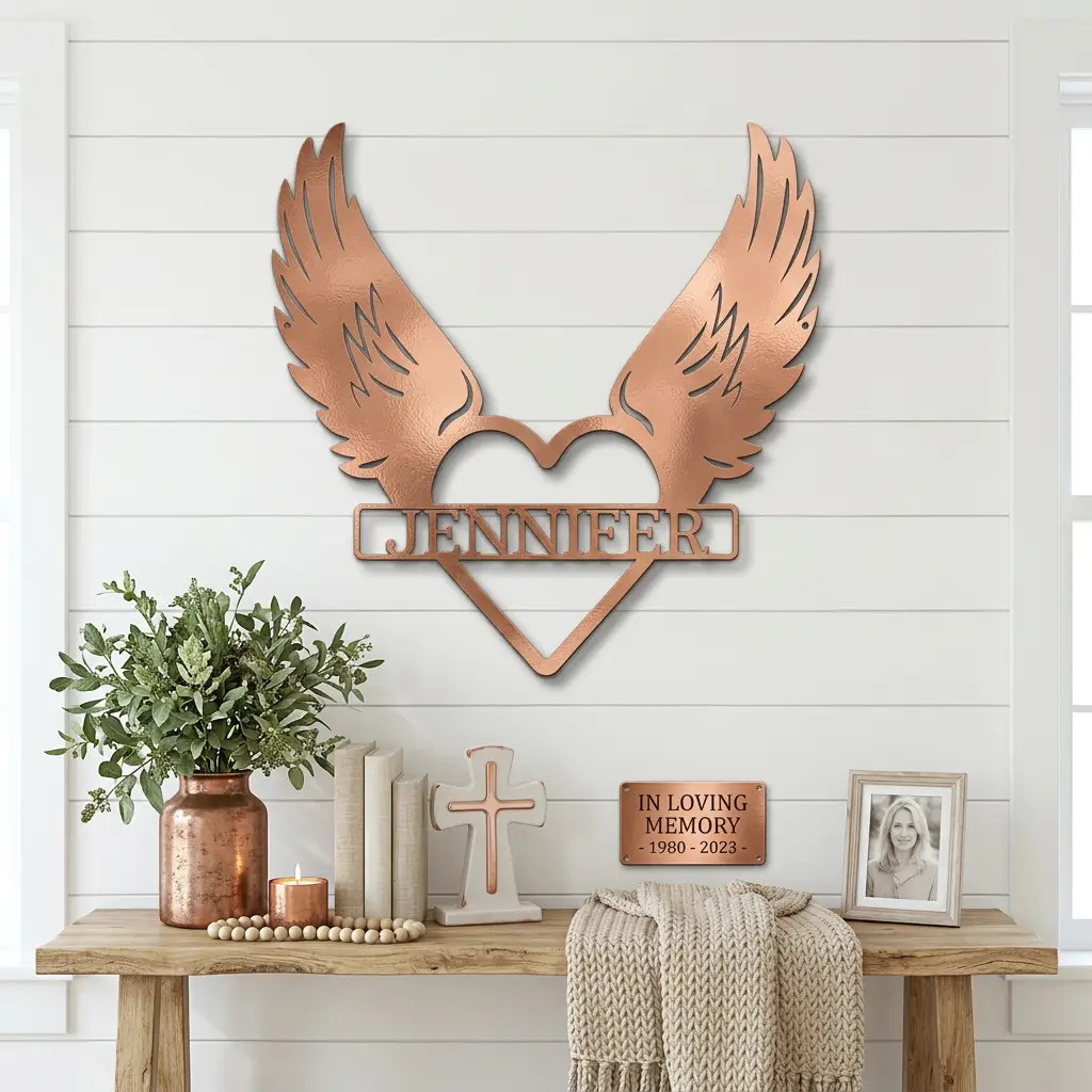 Personalized Angel Wings Memorial Metal Wall Art – Custom Name Remembrance Sign – Sympathy Gift – In Loving Memory Decor – Bereavement Gift