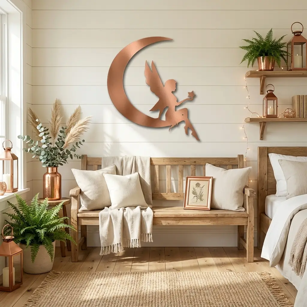 Fairy on Moon Metal Wall Art | Crescent Moon Fairy Wall Decor | Fantasy Metal Wall Hanging | Fairy Bedroom Decor | Made in USA