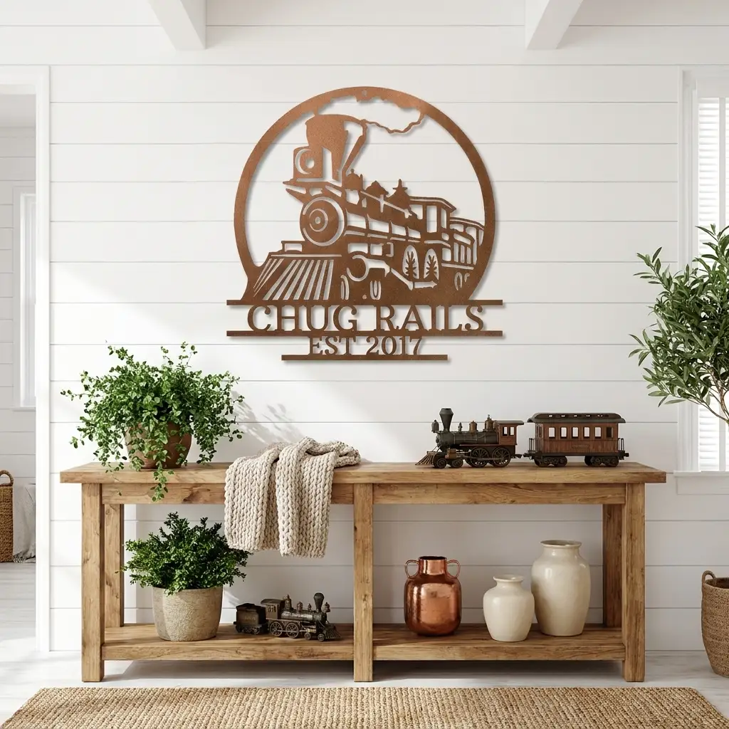 Vintage Steam Locomotive Train Personalized Name Metal Art Wall Sign