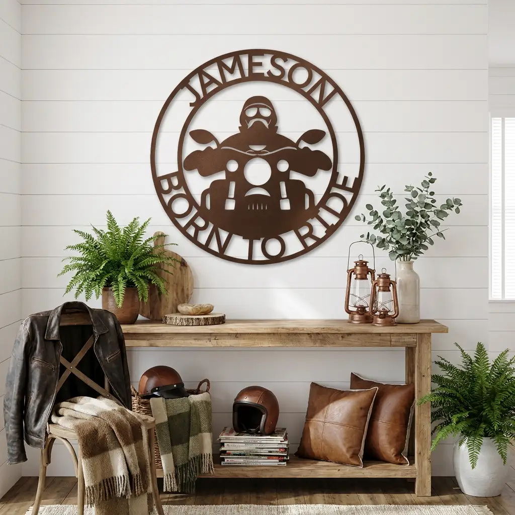 Motorcycle Rider Personalized Metal Wall Art, Custom Name Biker Sign, Born to Ride Motorcycle Decor, Garage Man Cave Wall Sign, Motorcycle Gift for Men, Dad, Husband or Rider