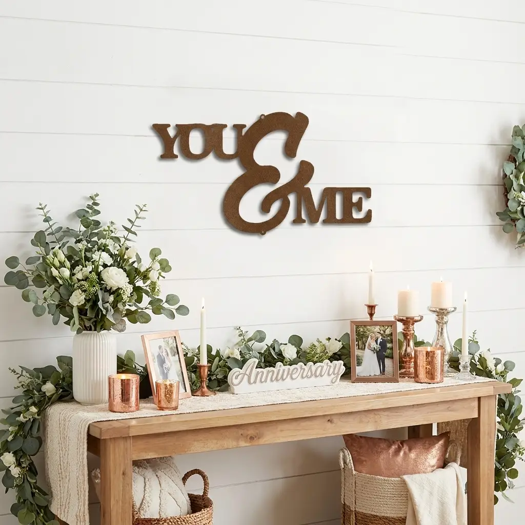 You and Me Script Indoor Outdoor Steel Wall Sign