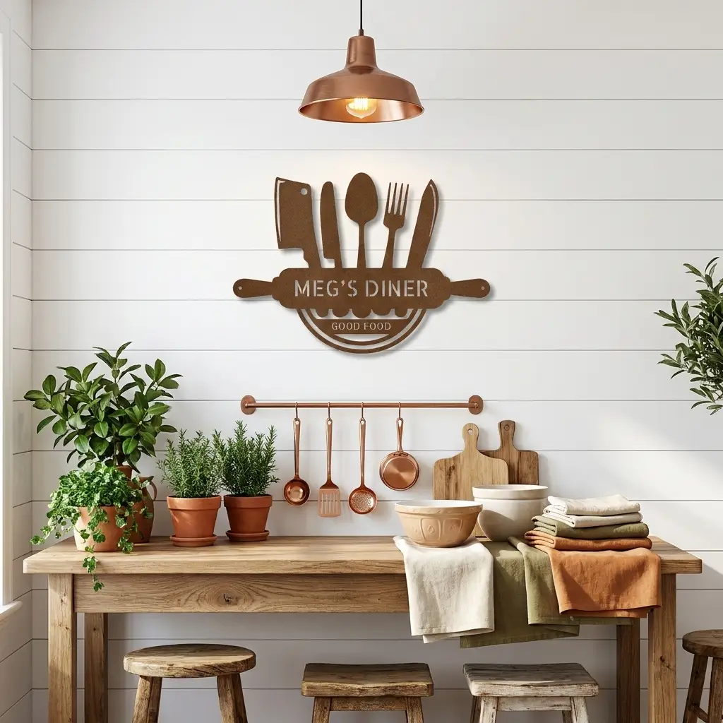 Personalized Kitchen Metal Wall Art – Custom Family Kitchen Sign – Cooking Decor – Chef Utensil Sign - Dining Room Gift - Made in USA