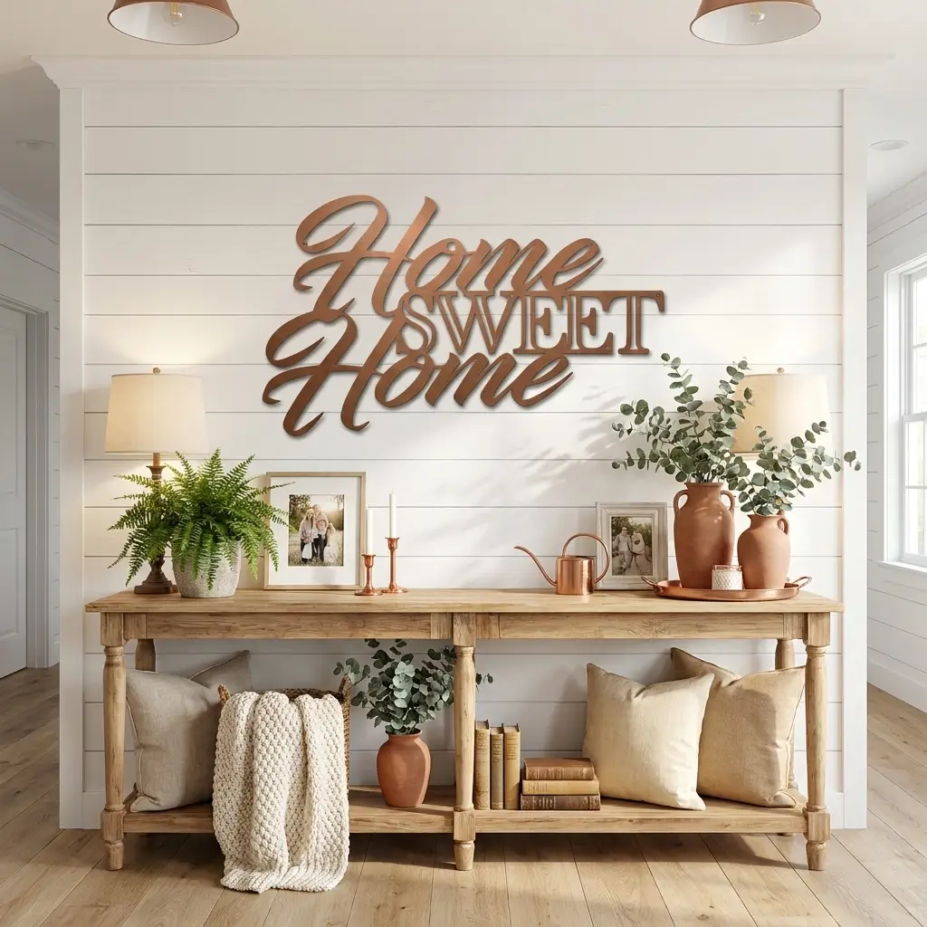 Home Sweet Home Metal Sign, Farmhouse Wall Decor, Script Wall Art, Rustic Home Decor, Housewarming Gift