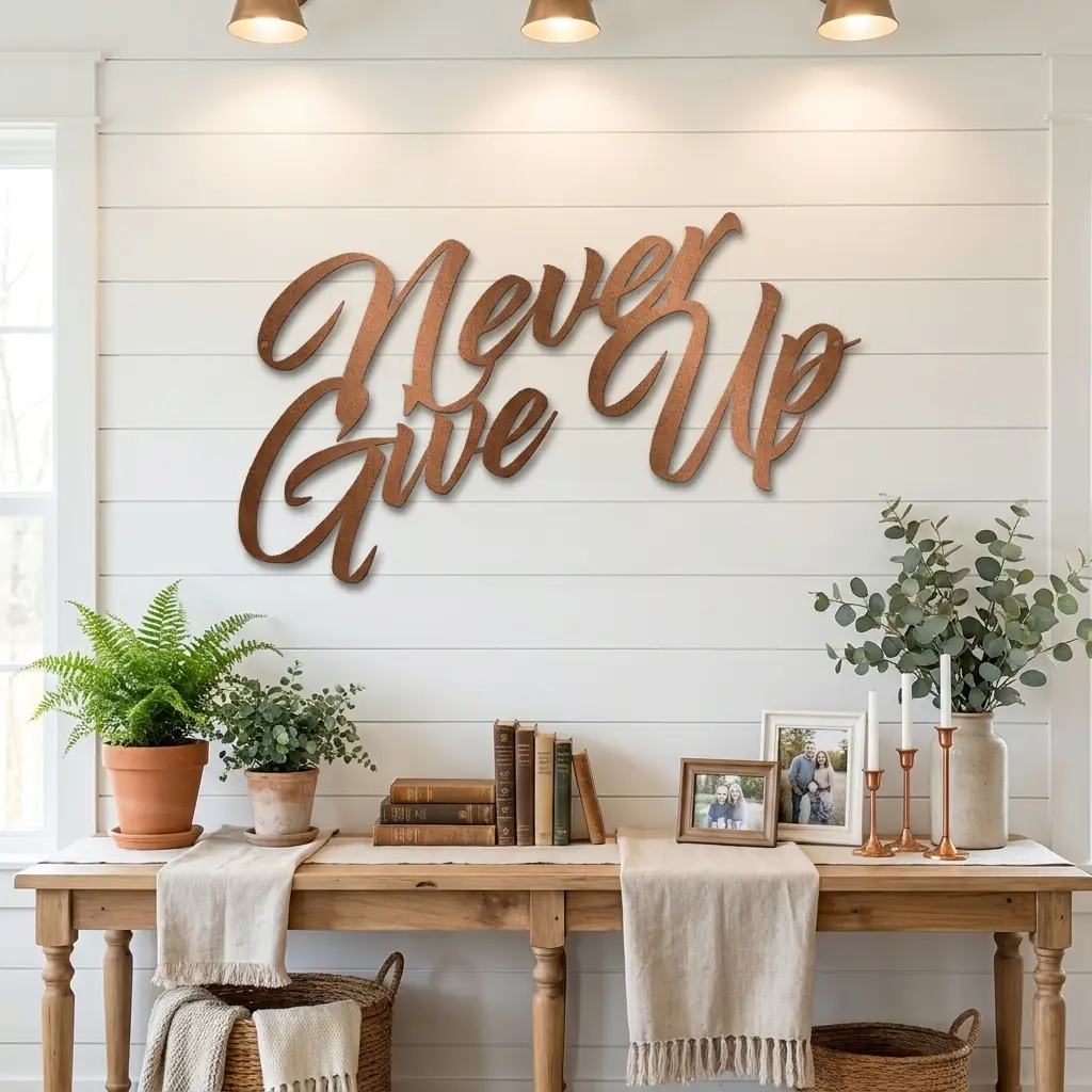 Never Give Up Metal Wall Art | Inspirational Motivational Quote Sign | Modern Steel Wall Decor | Made in USA