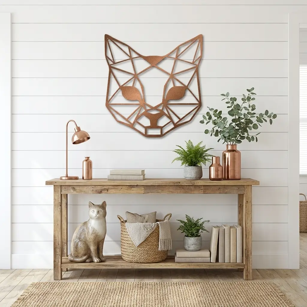 Geometric Cat Metal Wall Art | Modern Cat Wall Decor | Minimalist Feline Metal Art | Cat Lover Gift | Pet Memorial Decor | Living Room, Nursery & Office Wall Hanging | Made in USA