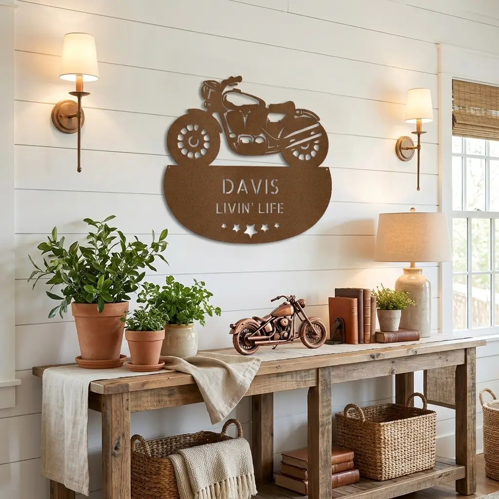 Personalized Motorcycle Metal Wall Sign – Custom Name Laser-Cut Steel Art for Indoors & Outdoors