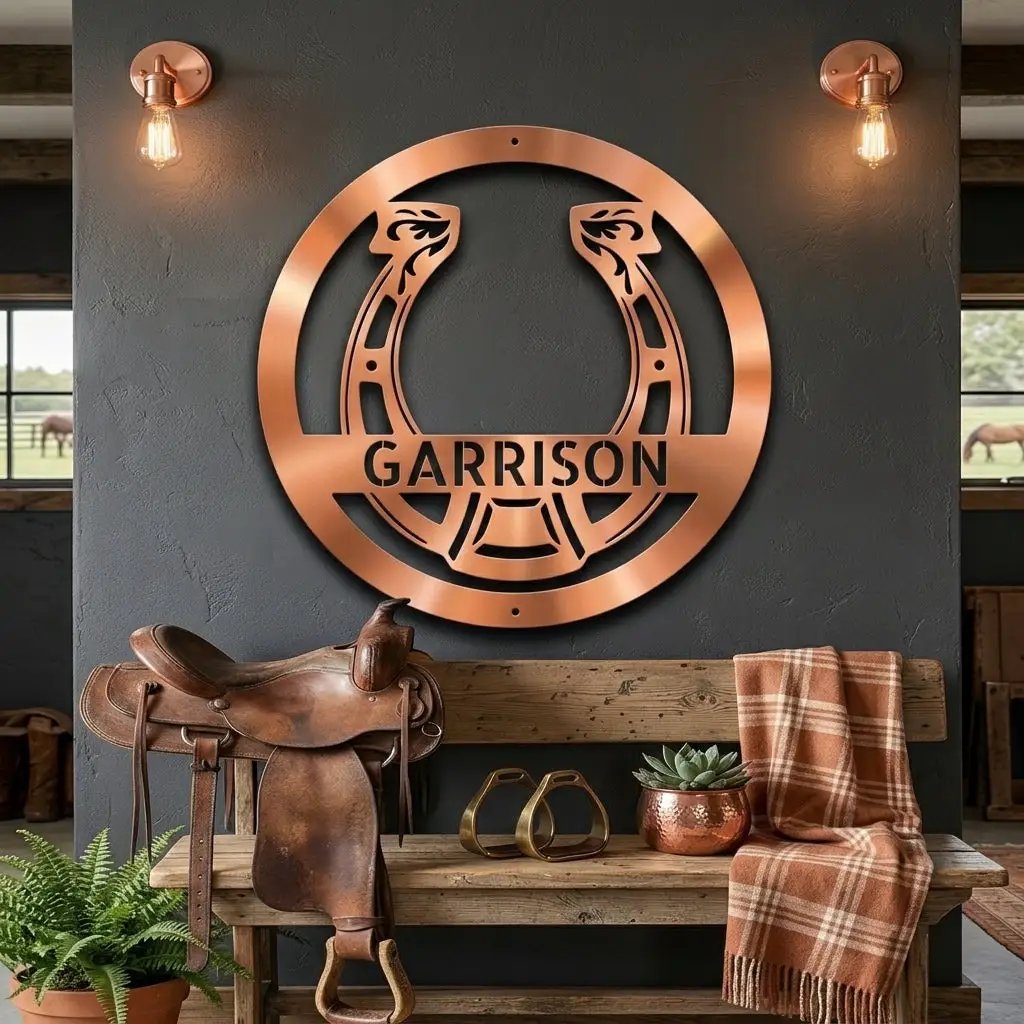 Horseshoe Monogram Personalized Indoor Outdoor Steel Wall Sign Art