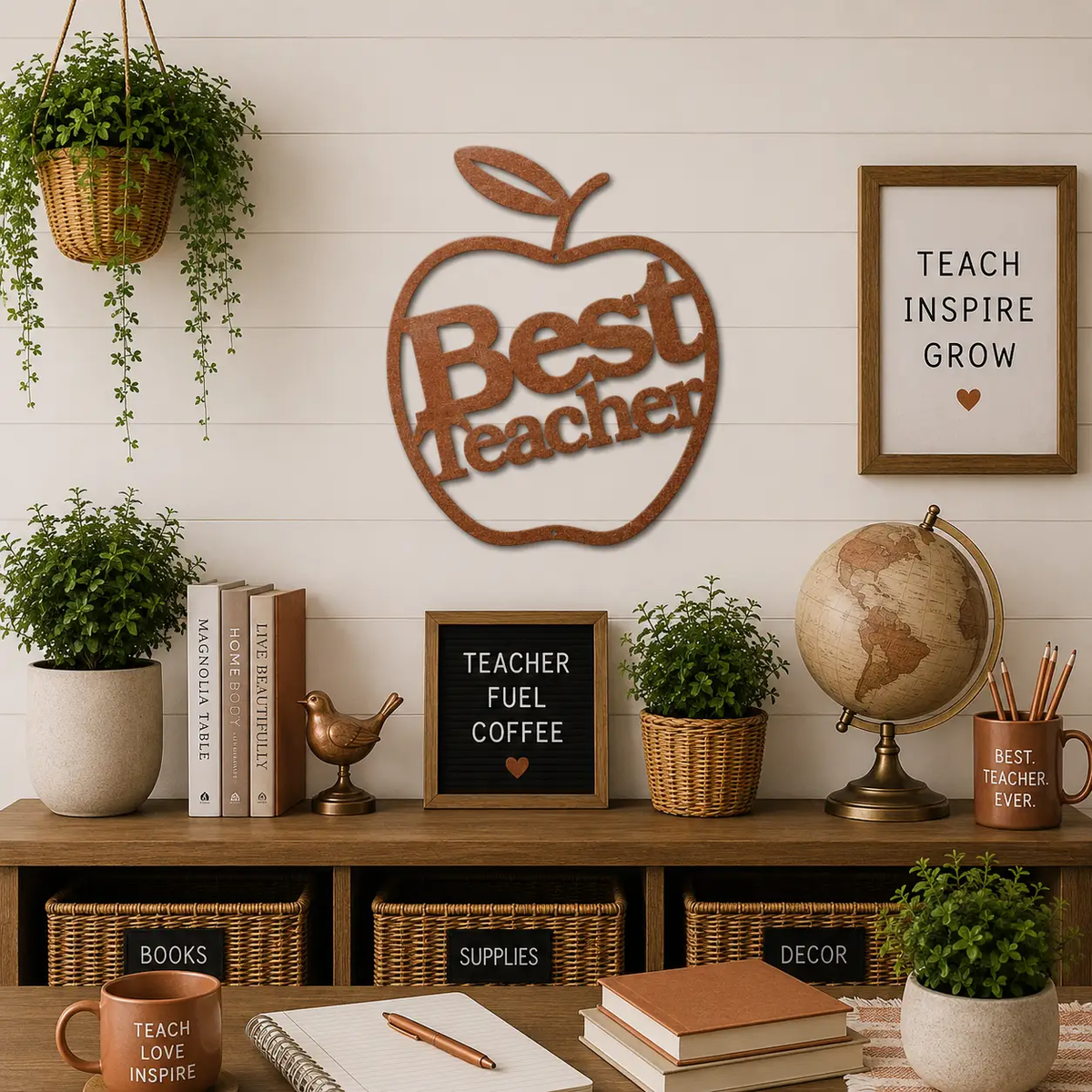Best Teacher Metal Wall Art | Teacher Appreciation Gift | Apple Classroom Decor | Teacher Office Wall Sign | Made in USA